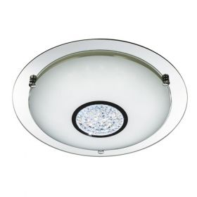 Bathroom Ip44 Led Flush (Dia 31cm) Chrome,Mirror Halo, Wht Gls Shade, Crystal In