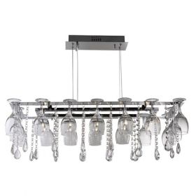  10 Light Decorative Ceiling - Chrome & Crystal Buttons/Pear-Drops & Wine Glass B