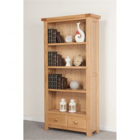 Chunky Oak Dining Tall Large Wide Bookcase with 2 Drawers