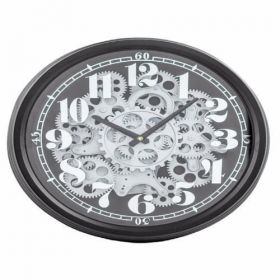 Wall Clock Silver & Black Moving Cog Clock