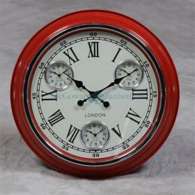 Wall Clock retro red multi dial
