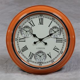 Wall Clock retro orange multi dial