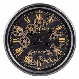 Wall Clock Black & Gold Moving Cog Clock