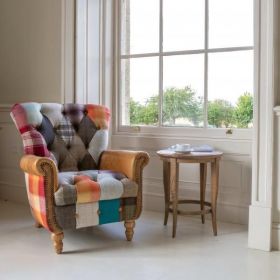 Winchester Patchwork Arm Chair With Leather Arm