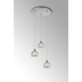 BFS Lighting Tilly 35cm Pendant Round, 3 Light G9, Polished Chrome/Silver/Clear Glass