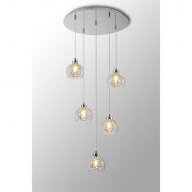 BFS Lighting Tilly 45cm Pendant Round, 5 Light G9, Polished Chrome/Silver/Clear Glass