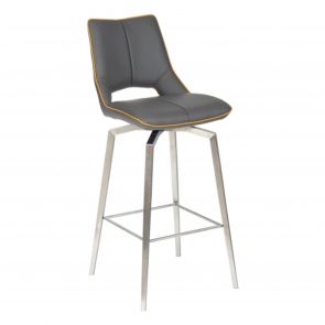 Bar Stools Swivel Leather Effect Graphite Grey Bar Chair