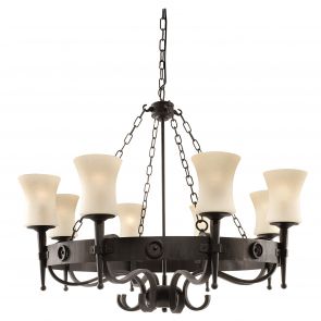 Bfs Lighting Cartwheel 8Lt Pendant - Black Metal & Sanded Glass
