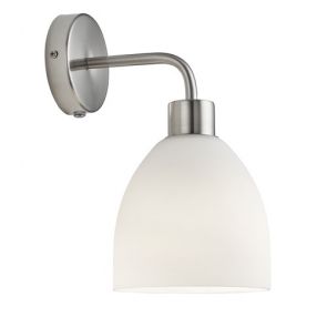  1 Light Wall Light, Satin Silver With Opal Glass BPOSL103