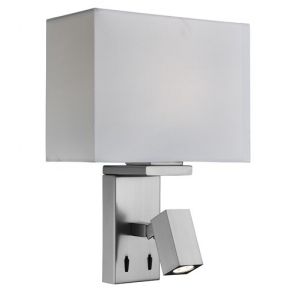  Wall Adjustable 2lt Wall Bracket, Satin Silver, Fabric White Shade BPOSL104