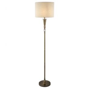  1 Light Floor Lamp, Antique Brass, Linen Shade BPOSL115