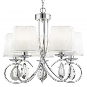 Bfs Lighting Angelique 5Lt Pendant - Chrome, Clear Glass & White Fabric
