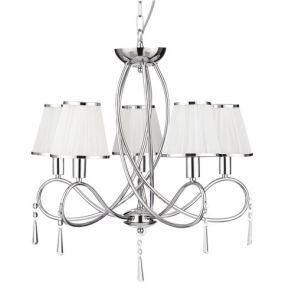  5 Light Ceiling, Chrome, Clear Glass, White String Shades BPOSL124