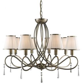  8 Light Ceiling, Antique Brass, Clear Glass, Cream String Shades BPOSL126