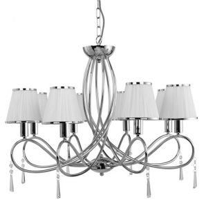  8 Light Ceiling, Chrome, Clear Glass, White String Shades BPOSL127