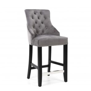 Bar Stools Ring Back Brushed Velvet Grey Bar Chair