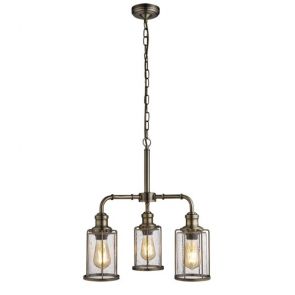  3 Light Pendant, Antique Brass With Seeded Glass BPOSL183
