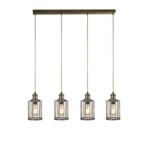  4 Light Bar Pendant, Antique Brass With Seeded Glass BPOSL184