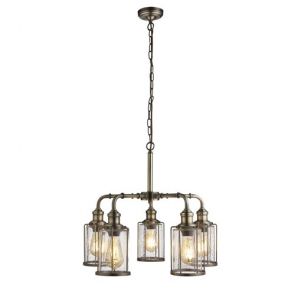  5 Light Pendant, Antique Brass With Seeded Glass BPOSL204