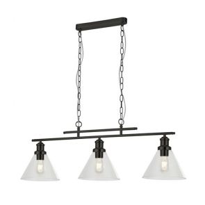  3 Light Pendant Matt Black, Clear Glass Shade BPOSL206