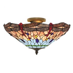  1 Light S/Flush Ceiling, Antique Brass, Tiffany Glass BPOSL214