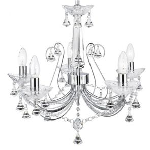  5 Light Ceiling, Chrome, Clear Crystal BPOSL234