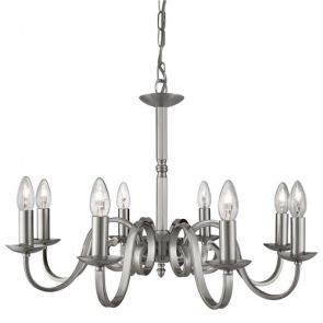  8 Light Ceiling, Satin Silver, Scroll Arms BPOSL258