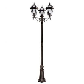  3 Light Outdoor Post (Height 235cm), Rustic Brown, Clear Glass BPOSL272