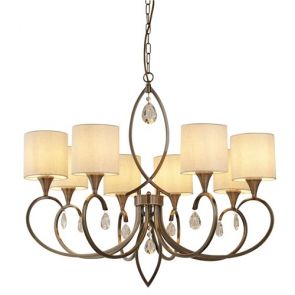  8 Light Pendant, Antique Brass, Linen Shades BPOSL288