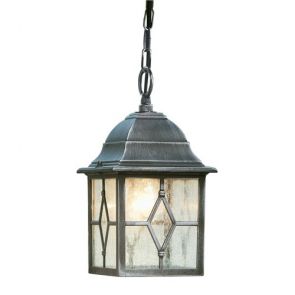  1 Light Outdoor Pendant, Black Silver, Leaded Glass BPOSL030