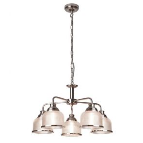  5 Light Ceiling, Satin Silver, Halophane Glass BPOSL313