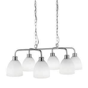  6 Light Pendant, Satin Silver With White Glass BPOSL362