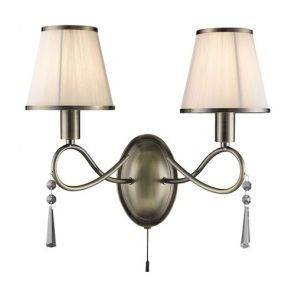 2 Light W/Bracket, Antique Brass, Clear Glass, Cream String Shades BPOSL375