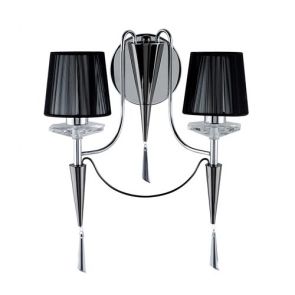  2 Light Wall Bracket, Chrome/Black Chrome, Black String Shades BPOSL380