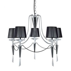  5 Light Ceiling, Chrome/Black Chrome, Black String Shades BPOSL381