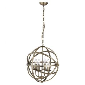  Orbit 4lt Cage Frame Orb Pendant, Antique Brass BPOSL451