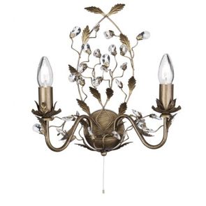  2 Light Wall Bracket, Brown Gold Finish With Leaf Dressing And Clear Cry BPOSL46