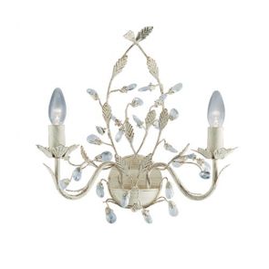  2 Light Wall Bracket, Cream Gold Finish With Leaf Dressing And Clear Cry BPOSL46