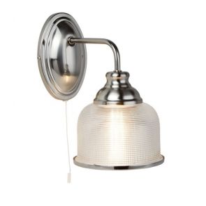  1 Light Wall Bracket, Satin Silver, Halophane Glass BPOSL493