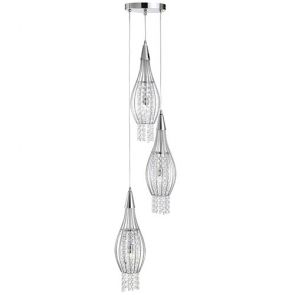  3 Light Cage Frame Multi-Drop, Chrome With Clear Crystal Buttons Drops Deco BPOS
