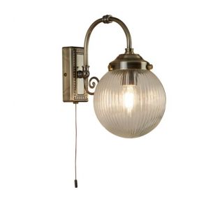  1 Light Bathroom Ip44 Wall Light, Clear Globe Shade, Antique Brass BPOSL611
