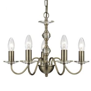  5 Light Ceiling, Antique Brass With Stack Clear Glass Balls & Glass Sconce BPOSL