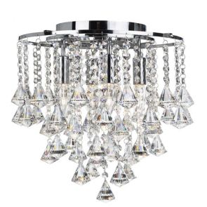  4 Light Flush Ceiling, Chrome With Clear Crystal Buttons & Pyramid Drop BPOSL641
