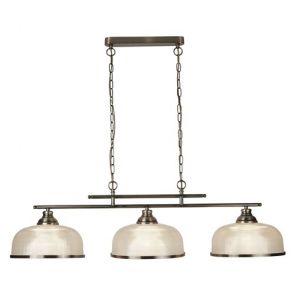  3 Light Ceiling Bar, Antique Brass, Halophane Glass BPOSL654