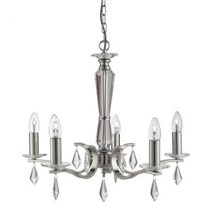 5 Light Ceiling, Satin Silver, Hexagonal Clear Glass Sconces & Glass Drops BPOSL