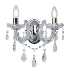  2 Light Wall Bracket, Chrome, Clear Crystal Glass BPOSL707