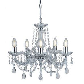  5 Light Ceiling, Chrome, Clear Crystal Glass BPOSL708