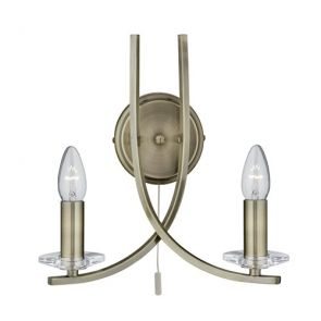  2 Light Wall Bracket, Antique Brass Twist Frame With Clear Glass Sconces BPOSL73