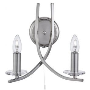  2 Light Wall Bracket, Satin Silver Twist Frame, Clear Glass Sconces BPOSL733