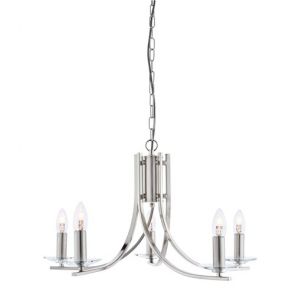  5 Light Ceiling, Satin Silver Twist Frame, Clear Glass Sconces BPOSL737